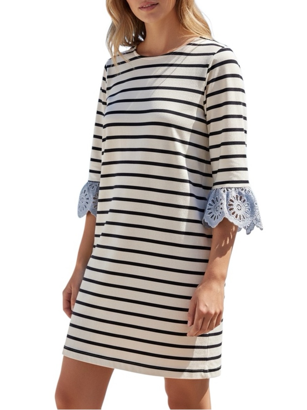 Beachlunchlounge Bell Sleeve Eyelet Lace Trim Coastal Grandmother MinimalistChic